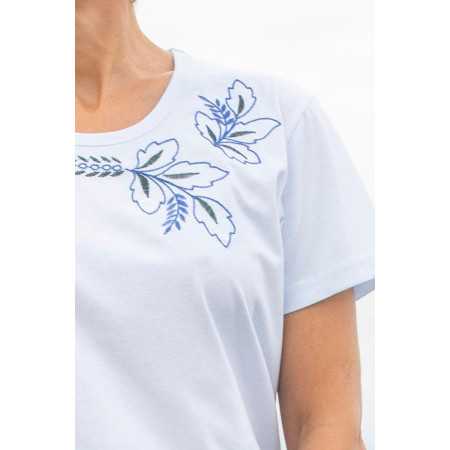 Top blanc pour femme senior avec belle broderie - 100% coton