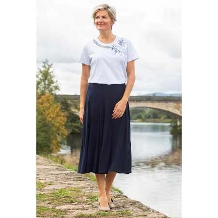 Top blanc pour femme senior avec belle broderie - 100% coton