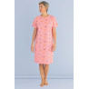 Robe de chambre manches courtes femme senior facile à enfiler rose avec des macarons 