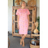 Robe de chambre manches courtes femme senior facile à enfiler rose avec des macarons 