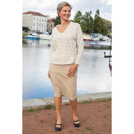 Pull beige rayure mairin col v femme