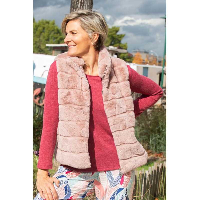 Gilet douillet sans mache pour femme coloris rose