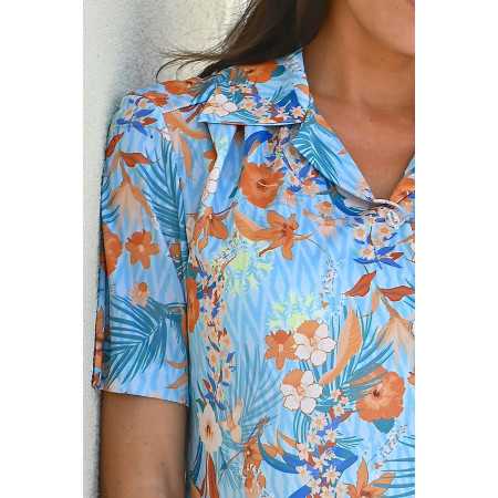 Chemisier fleuri pour femme senior - facile à enfiler - manches courtes