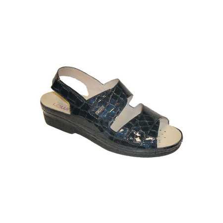 sandale cuir grand confort coloris marine femme senior avec scratch