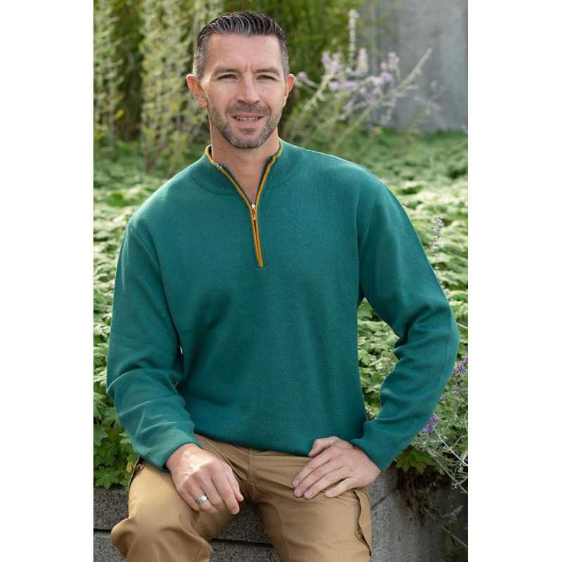 Polo pour homme -  vert - Manches longues - confortable et chaud