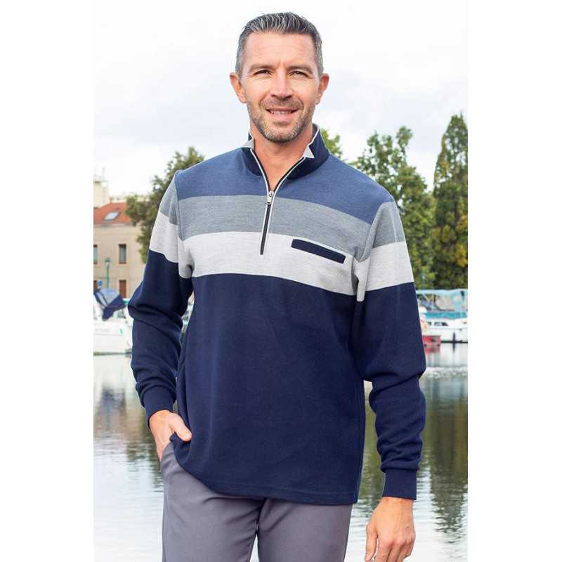 Polo rayé bleu homme avec zip