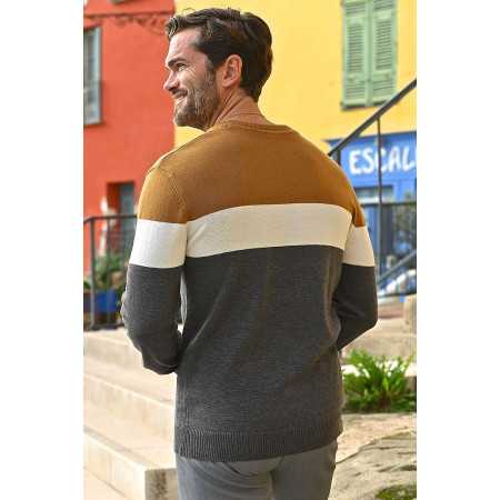 Pull foncé avec rayures marrons - élégant ou décontracté - 50% coton