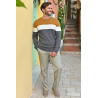 Pull foncé avec rayures marrons - élégant ou décontracté - 50% coton