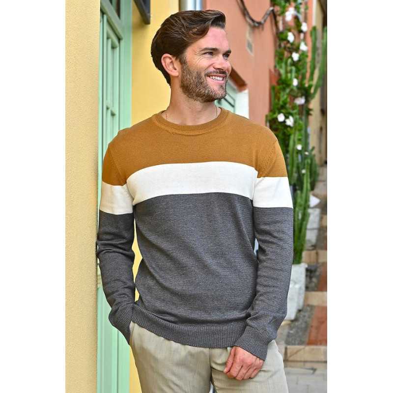 Pull foncé avec rayures marrons - élégant ou décontracté - 50% coton Pull foncé avec rayures marrons - élégant ou décontracté - 50% coton