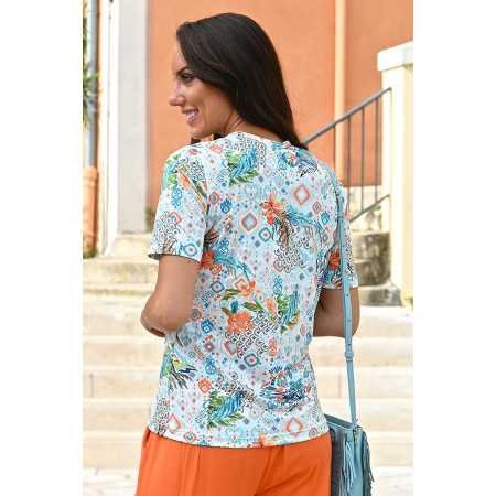 Top confortable pour femme senior  - motif graphique - manches courtes