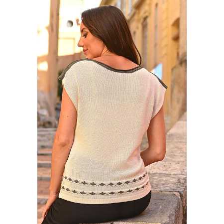Pull léger pour femme senior - coloris crème élégant  - manches courtes