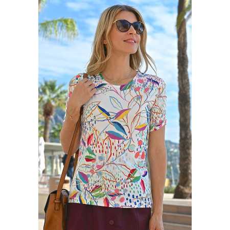 Tee-shirt fleuri femme tailles 38 à 64 - manches courtes - senior