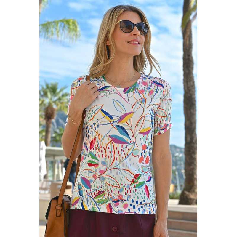 Tee-shirt fleuri femme tailles 38 à 64 - manches courtes - senior Tee-shirt fleuri femme tailles 38 à 64 - manches courtes - senior