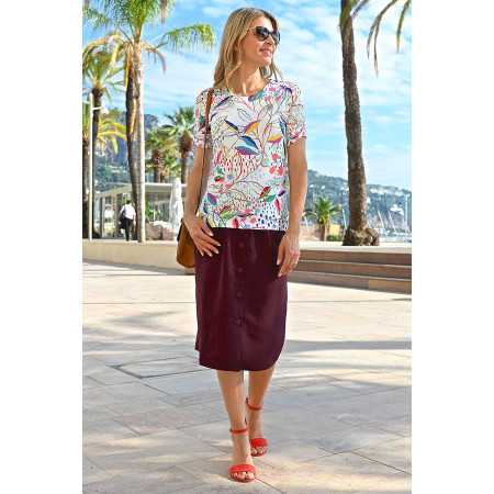Tee-shirt fleuri femme tailles 38 à 64 - manches courtes - senior