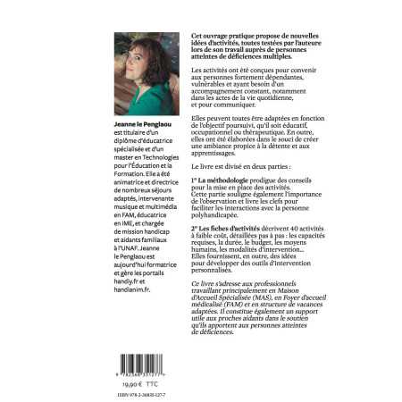 4ème de couverture du livre 40 activités pour personnes polyhandicapées par Jeanne Le pengalou