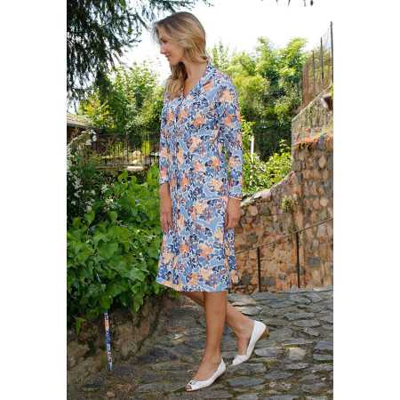 Robe médicalisée ouverte dans le dos pour femme senior coloris bleu