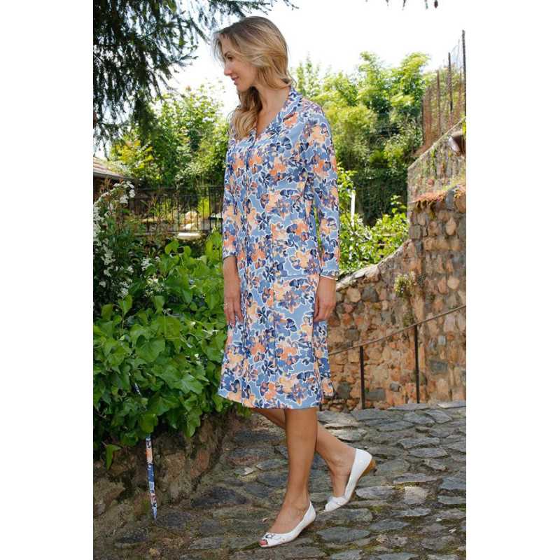 Robe médicalisée ouverte dans le dos pour femme senior coloris bleu