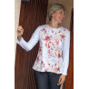 Tee-shirt manches longues médicalisé ouverture complète dans le dos femme senior blanc avec motifs fantaisie