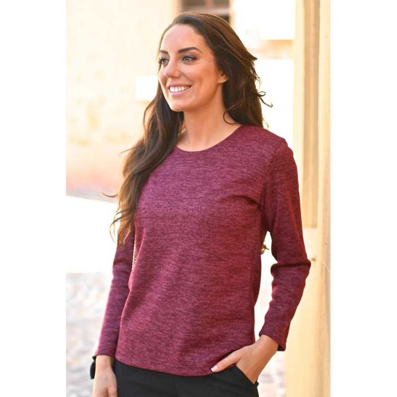 Pull médical femme senior ouvert dans le dos couleur bordeaux