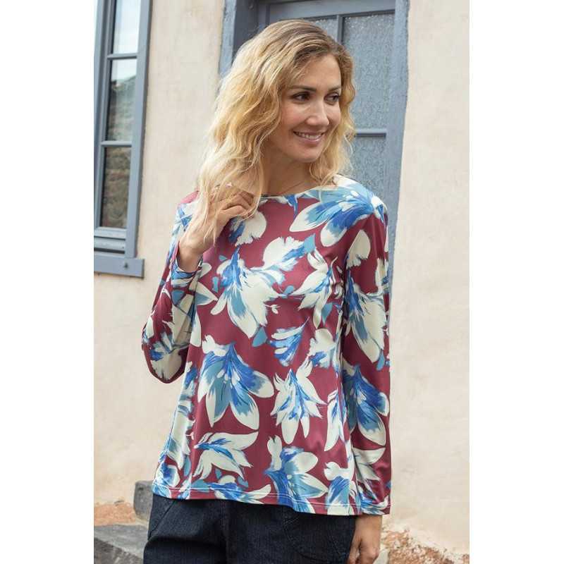 Top médical ouverture dos croisée - femme âgée Ehpad - motif fleuri Top médical ouverture dos croisée - femme âgée Ehpad - motif fleuri