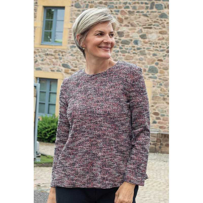 Pull femme senior médical : ouverture dans le dos par pression