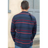 Haut médicalisé homme senior ouvert dans le dos marine et rouge à rayures vue dos ouvert