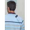 Polo médical pour homme senior avec bouton pression dans le dos bleu ciel rayé