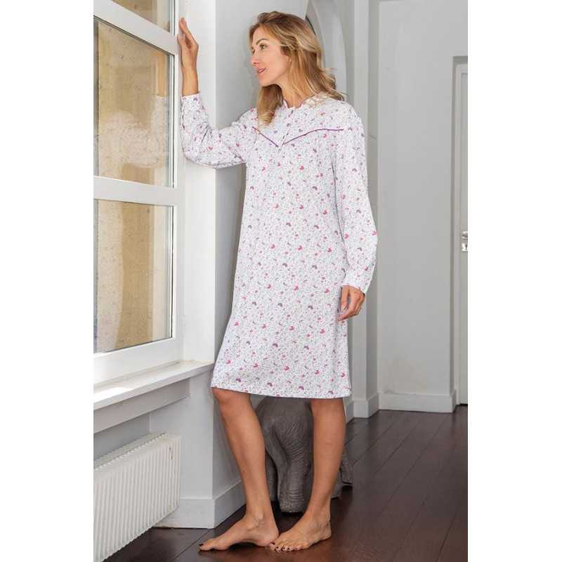 Chemise de nuit pour femme âgée - forte poitrine - 4 boutons à l'avant