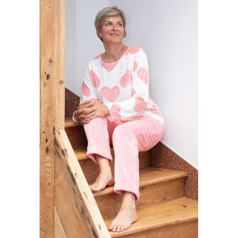 Pyjama Velours Chaud Femme 3 Boutons Polyester - Facile à Enfiler
