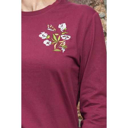 Tee-shirt col rond avec jolie broderie manches longues pour femme