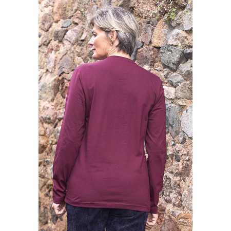 Tee-shirt col rond avec jolie broderie manches longues pour femme