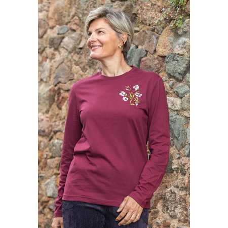 Tee-shirt col rond avec jolie broderie manches longues pour femme
