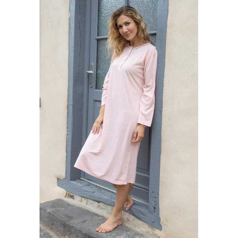 Chemise de nuit facile à enfiler femme senior - Tissu chaud, 4 boutons à l'avant