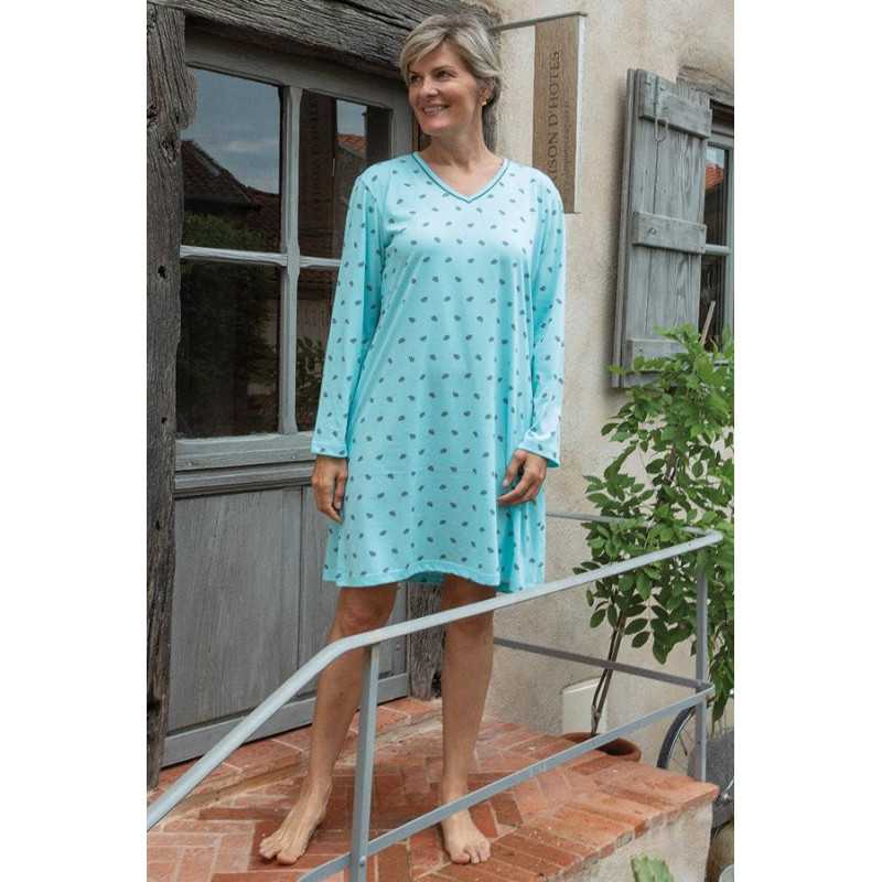Liquette manches longues coton pour femme âgée senior - pyjama nuit