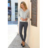 Pull confort élégant pour femme senior - rayures beiges - col V