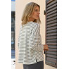 Pull confort élégant pour femme senior - rayures beiges - col V