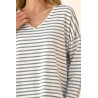 Pull confort élégant pour femme senior - rayures beiges - col V