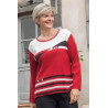 Pull mailles rouge et  blanc pour femme âgée  - doux et élégant