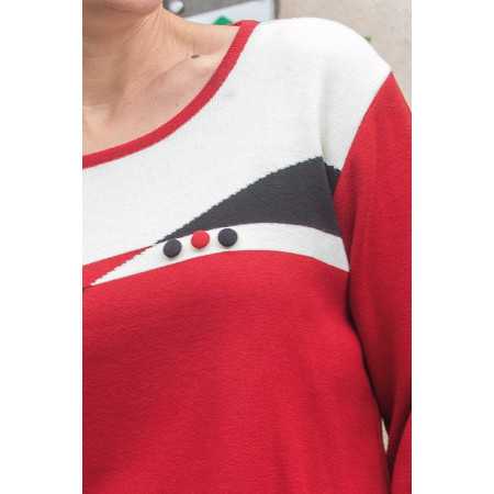 Pull mailles rouge et  blanc pour femme âgée  - doux et élégant