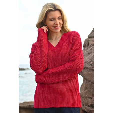 Pull maille pour femme senior - très doux - turquoise ou rouge - Facilavi