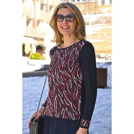 Pull maille Jacquard 12% laine femme senior - chaud et confortable
