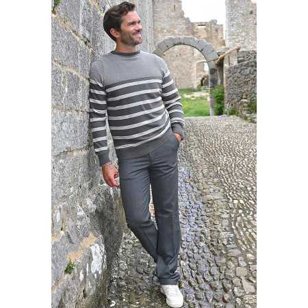 Pull gris rayé pour homme - 50% coton - chaud