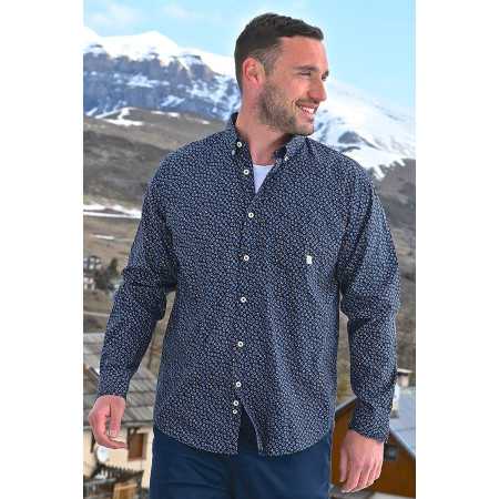Chemise homme manches longues motifs avec ouverture boutons avant