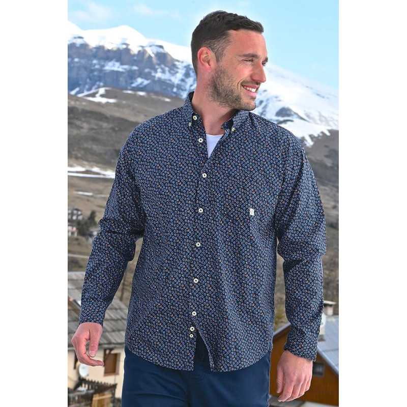 Chemise homme manches longues motifs avec ouverture boutons avant