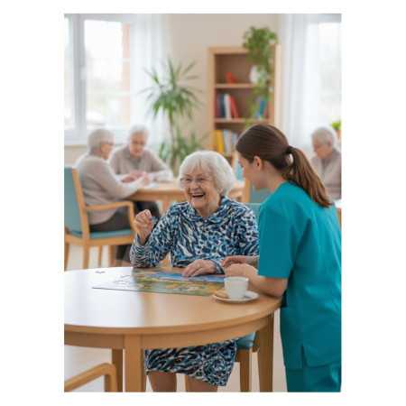 Robe hiver médicalisée femme senior bleu ocean portée