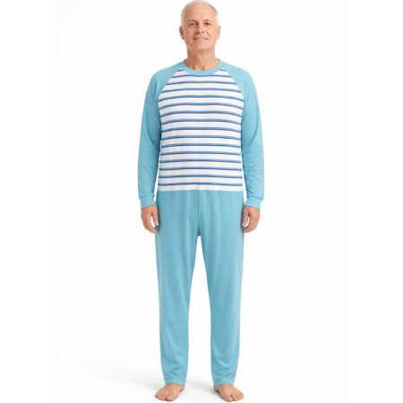 Grenouillère médicalisée homme rayée bleu ciel vue avant