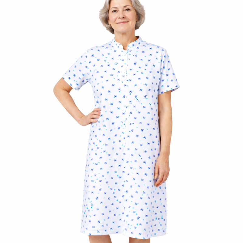 Chemise de nuit femme senior médicalisée ouverture dos par pressions