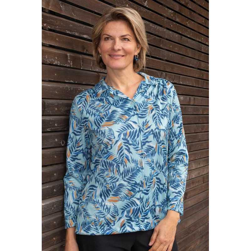 Chemisier fluide médicalisé ouverture dos femme senior - coloris bleu