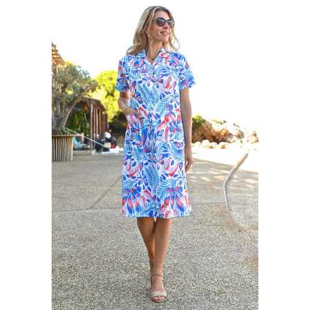 Robe médicalisée femme senior ouverture dos coloris bleu