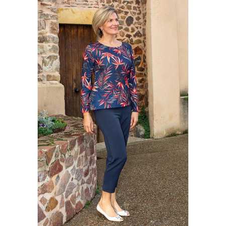 Grenouillère médicalisée femme senior marine fleurie